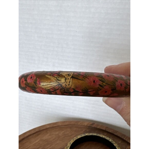 Vintage Set 2 Tree Of Life And 2 Birds Flowers Painted Wood Bangle Bracelets - Picture 10 of 16